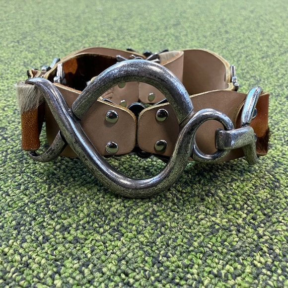 B.B. Simon Accessories - Rare, BB, Simon leather big buckle belt with cowhide